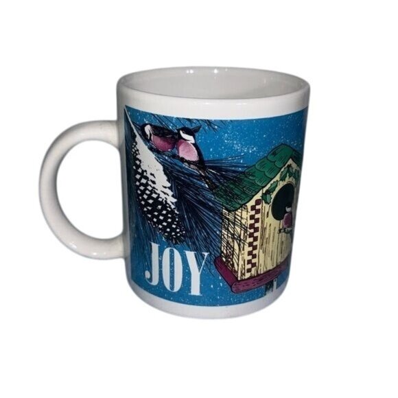 Vintage Ceramic Mug With Joy & Birdhouse Design - Picture 1 of 5